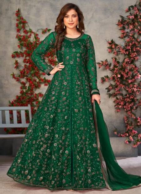Dark Green Anjubaa Vol 4 Heavy Festive Wear Long Anarkali Salwar Suit Latest Collection 10031